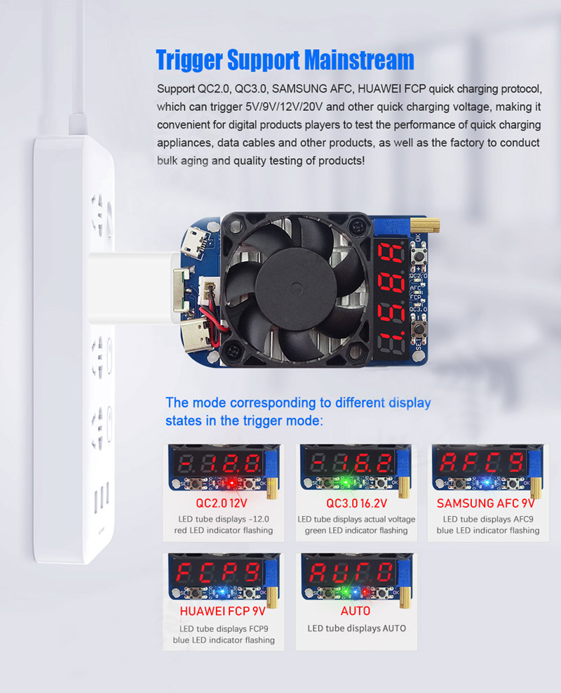 Electronic USB Load Tester Intelligent Trigger For Quick Charge AFC FCP ...