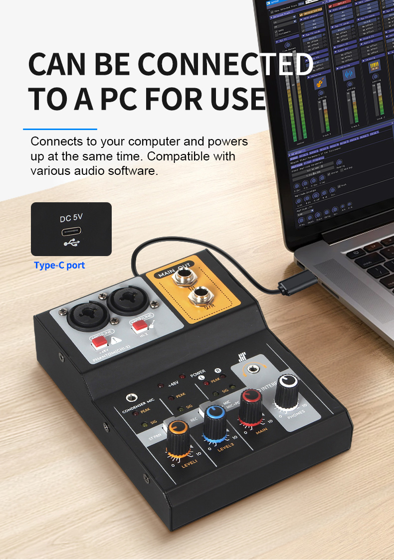 F-2A 2-Channel Recording Console Audio Mixer Mixing Console USB ...